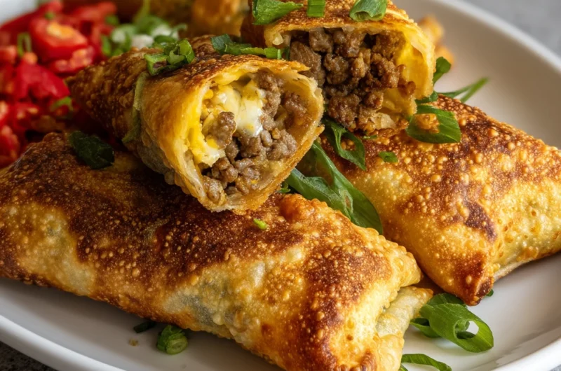 Easy Air Fryer Cheeseburger Egg Rolls Recipe Card