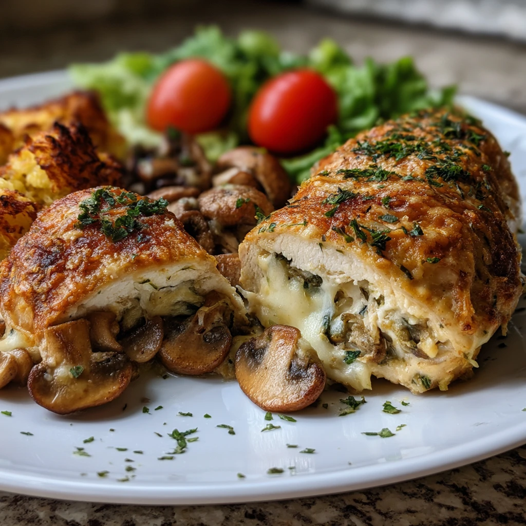 Cheesy Garlic Butter Mushroom Stuffed Chicken