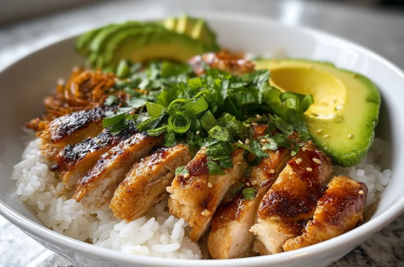 Grilled Chicken Avocado Rice Bowl Recipe Card
