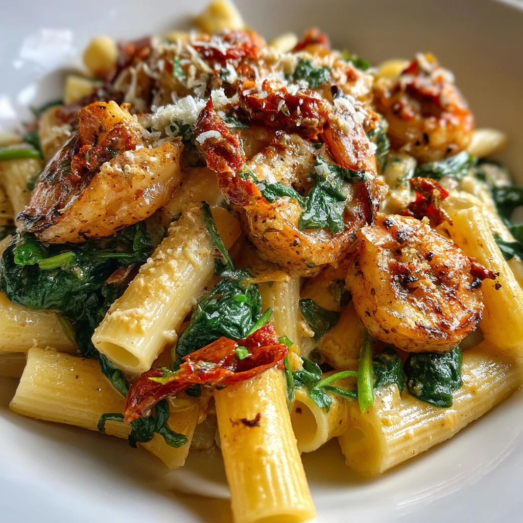 Sun-Dried Tomato Shrimp with Spinach Pasta