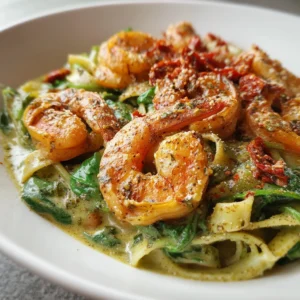 Sun-Dried Tomato Shrimp with Spinach Pasta