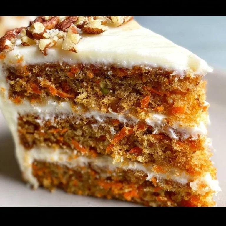 Delicious slice of the best carrot cake with cream cheese frosting and walnuts