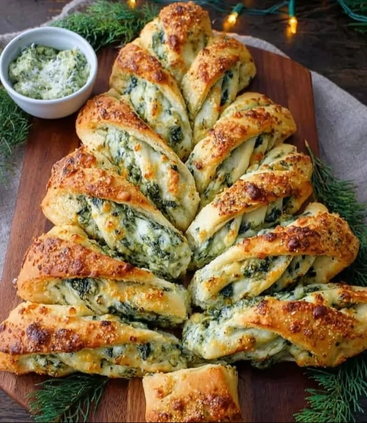 Cheesy Artichoke & Spinach Christmas Tree Pull-Apart appetizer for festive occasions.