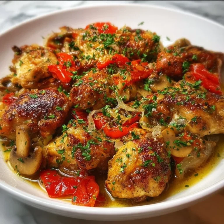 Delicious Chicken Scarpariello served with vegetables and herbs