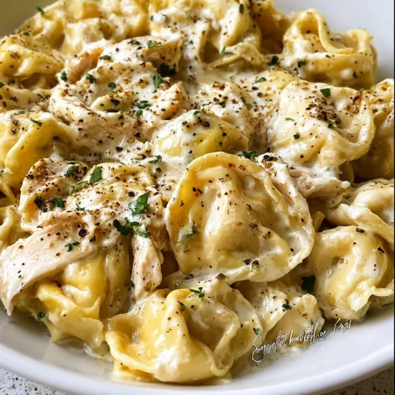 Creamy Chicken Tortellini Alfredo served in a bowl