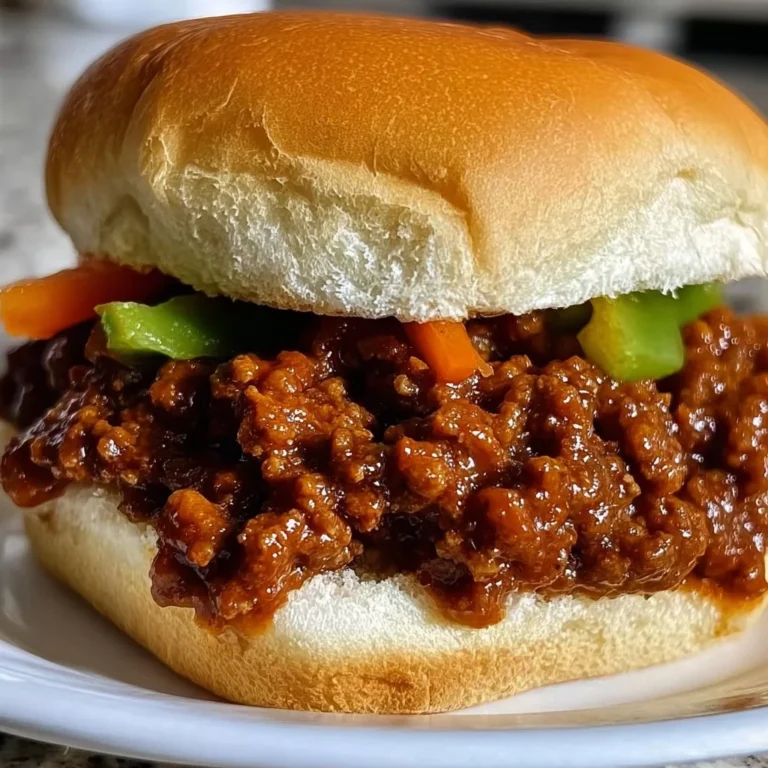 Delicious hearty sloppy joes served on a bun with toppings