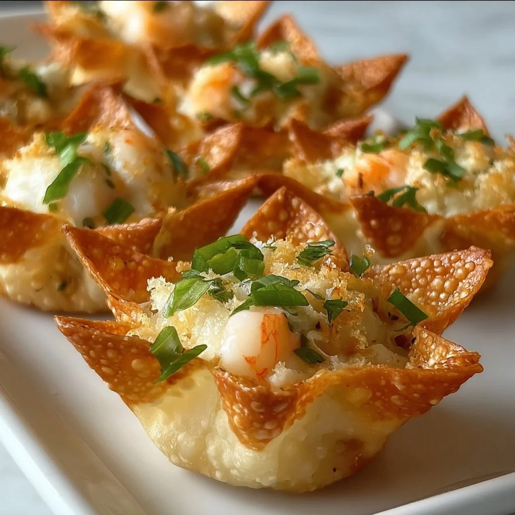 Crispy seafood poppers served in wonton cups, ideal appetizer for seafood lovers.