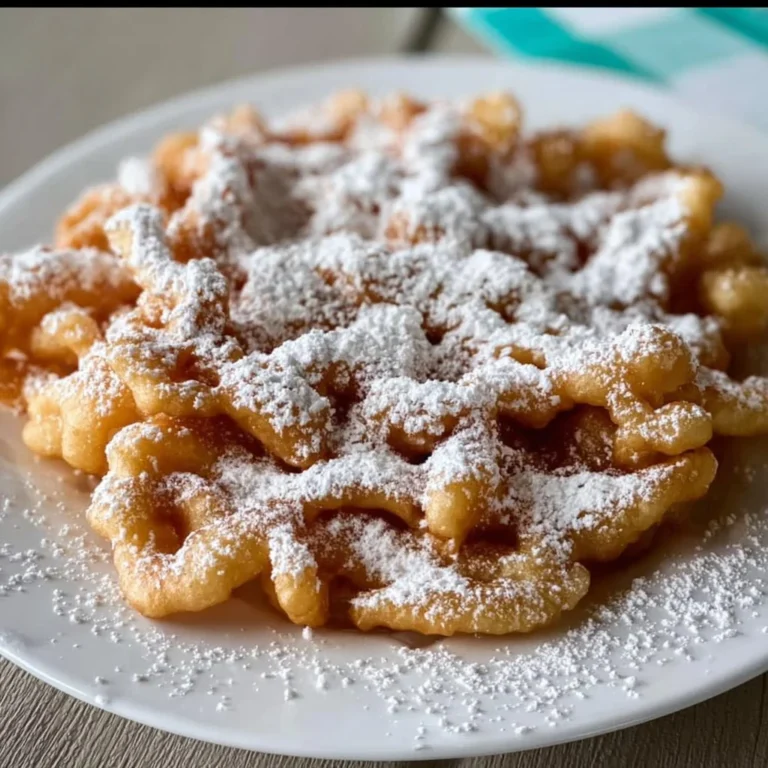 Delicious funnel cake dusted with powdered sugar at a fair
