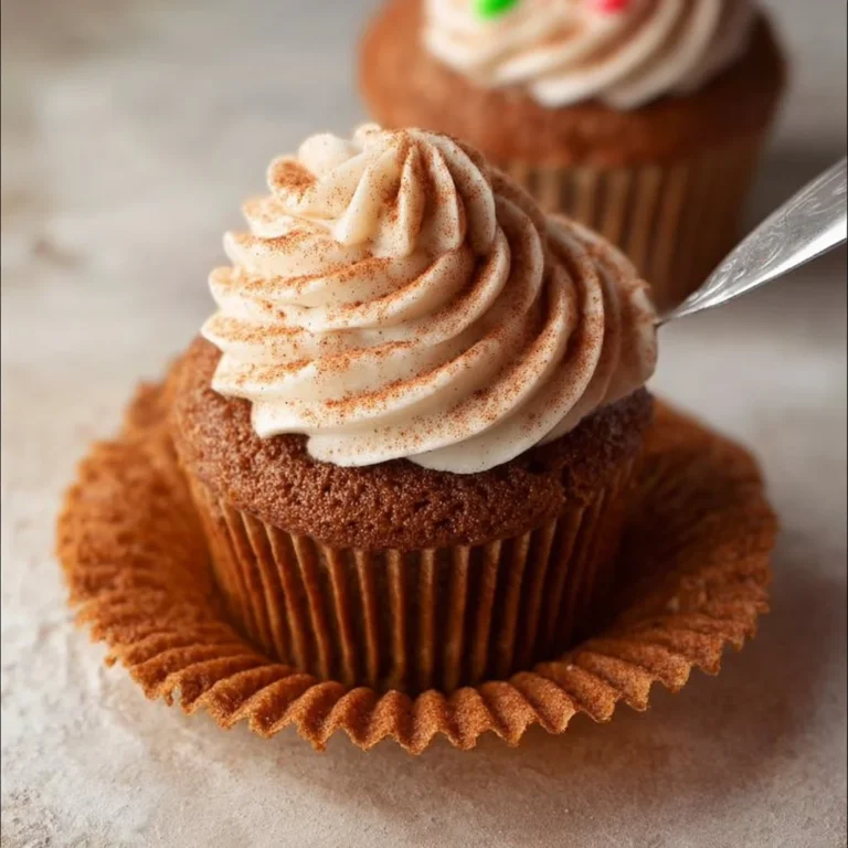 Delicious gingerbread cupcakes topped with creamy frosting and sprinkles