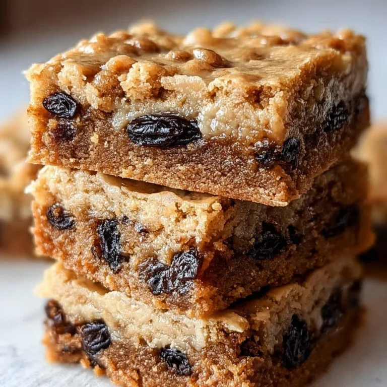 Delicious homemade oatmeal raisin cookie bars on a wooden platter