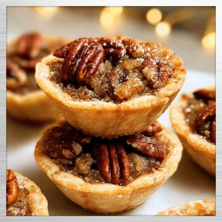Delicious pecan tassies topped with pecans in a flaky pastry shell.