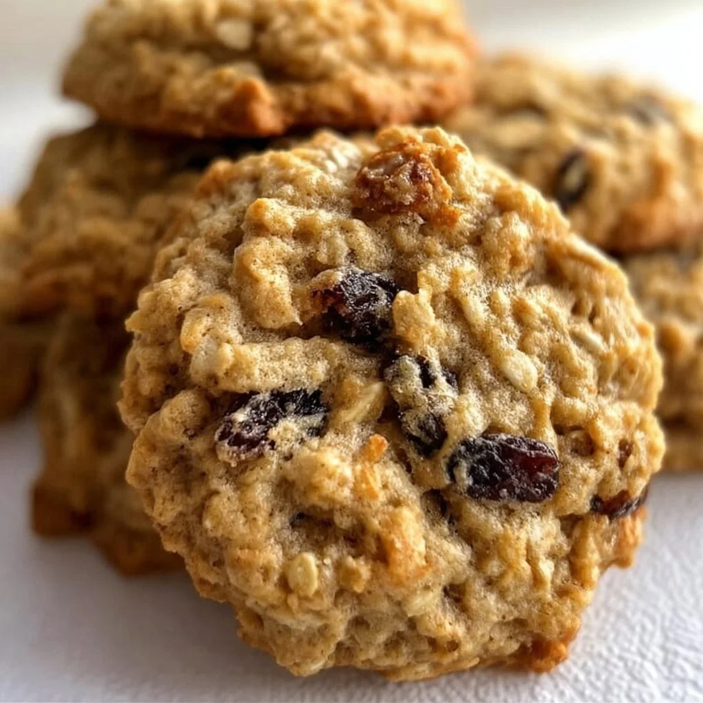 Soft and chewy oatmeal raisin cookies on a cooling rack