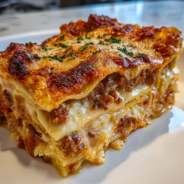 Delicious slice of Italian lasagna with layers of cheese, meat, and sauce 1