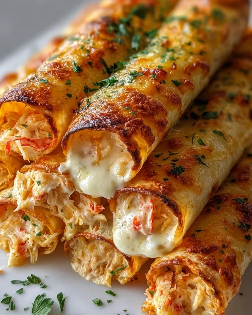 Plate of cheesy crab taquitos with creamy filling and a crispy exterior1