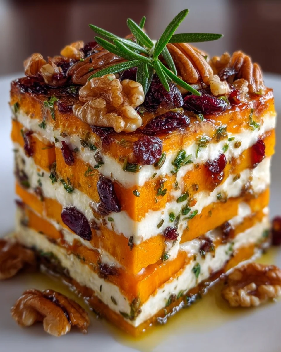 Layered sweet potato lasagna with butternut squash and feta cheese 1