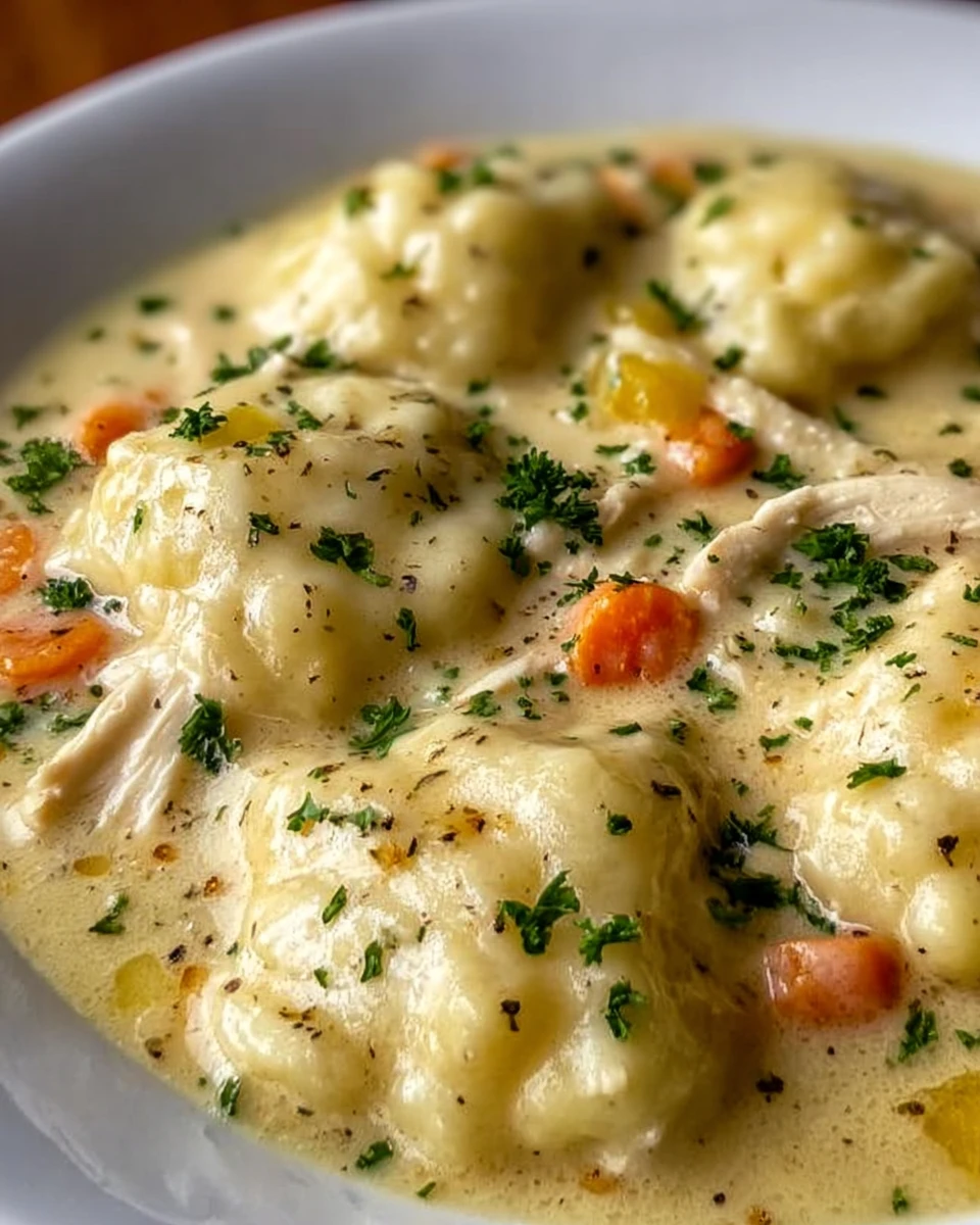 Delicious bowl of Cracker Barrel chicken and dumplings served with herbs 1
