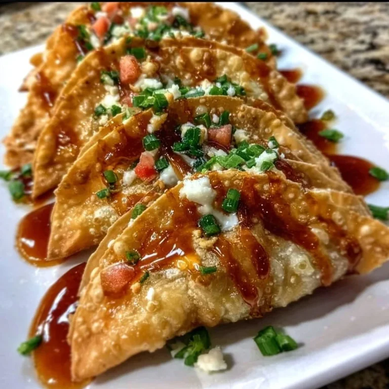 Delicious Chicken Wonton Tacos from Applebee's served with dipping sauce.