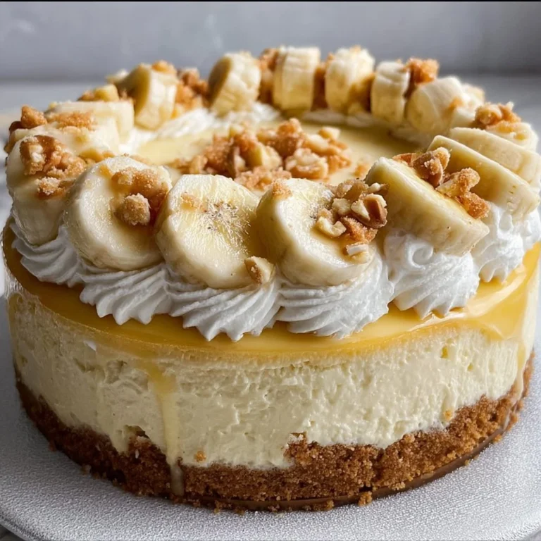 Delicious banana pudding cheesecake served with fresh bananas and whipped cream.