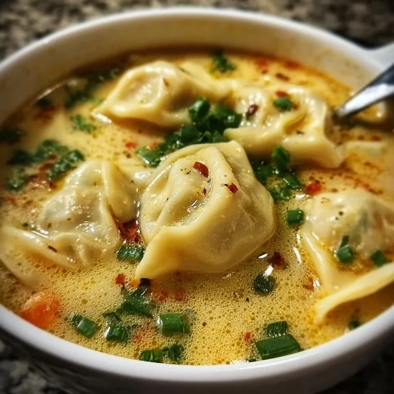 Delicious Thai potsticker soup served in a bowl with toppings.