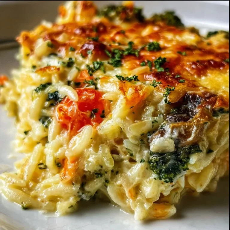Creamy Vegetable and Ricotta Baked Orzo in a baking dish