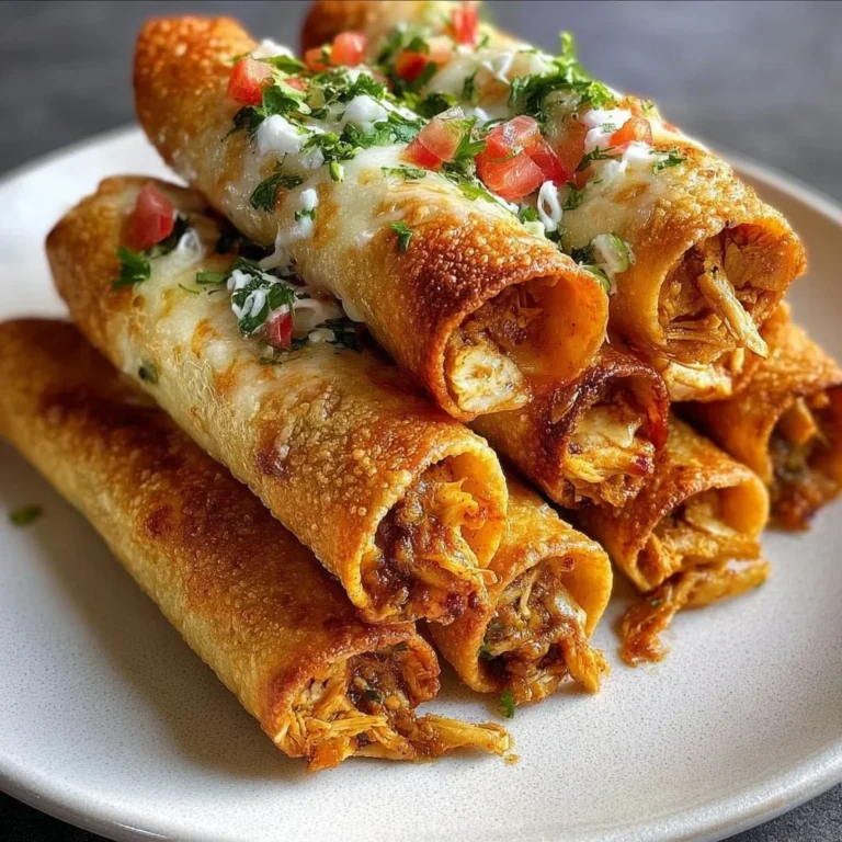 Crispy chicken taquitos garnished with salsa and avocados on a plate