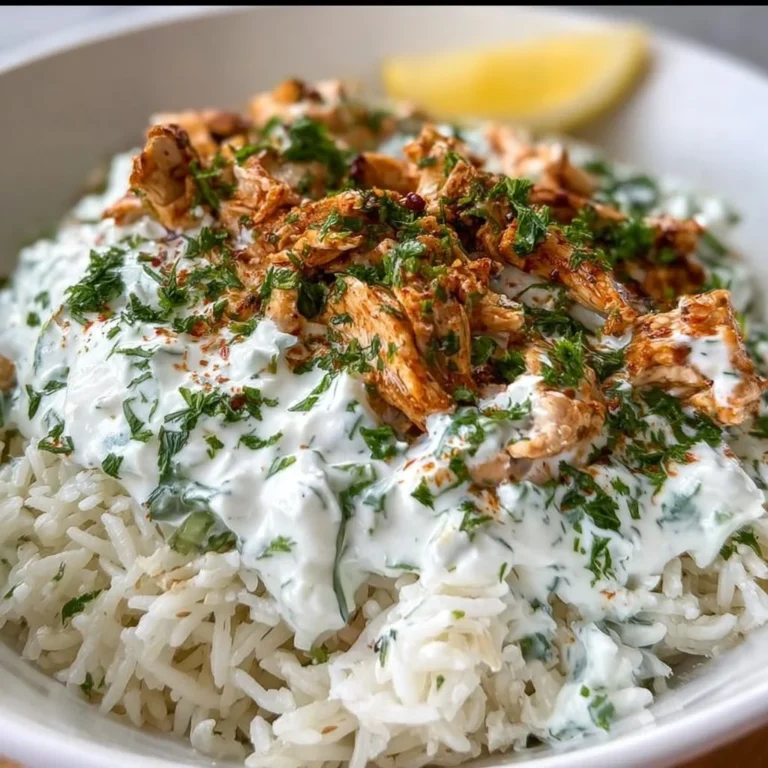 Dump-and-bake chicken tzatziki served with rice on a plate.