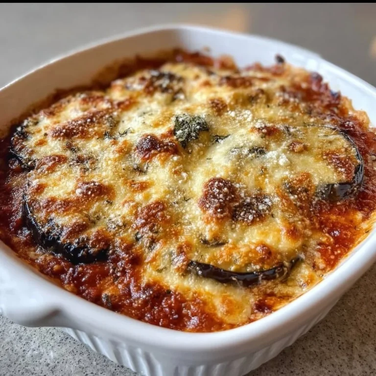 Delicious Eggplant Ricotta Bake served in a dish, garnished with herbs
