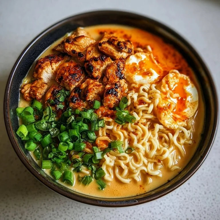 Bowl of spicy Fiery Chicken Ramen topped with green onions and chili flakes