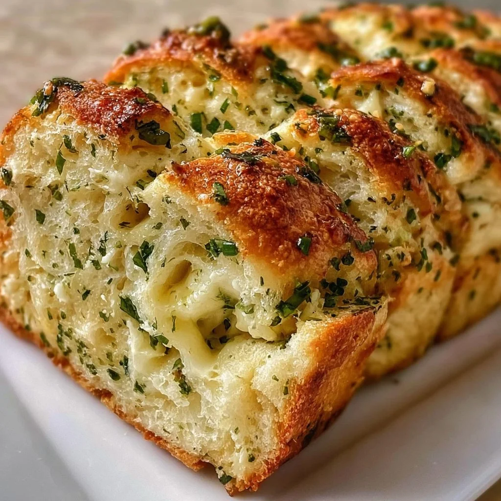 Delicious Garlic Herb Cheese Bread with melted cheese and fresh herbs
