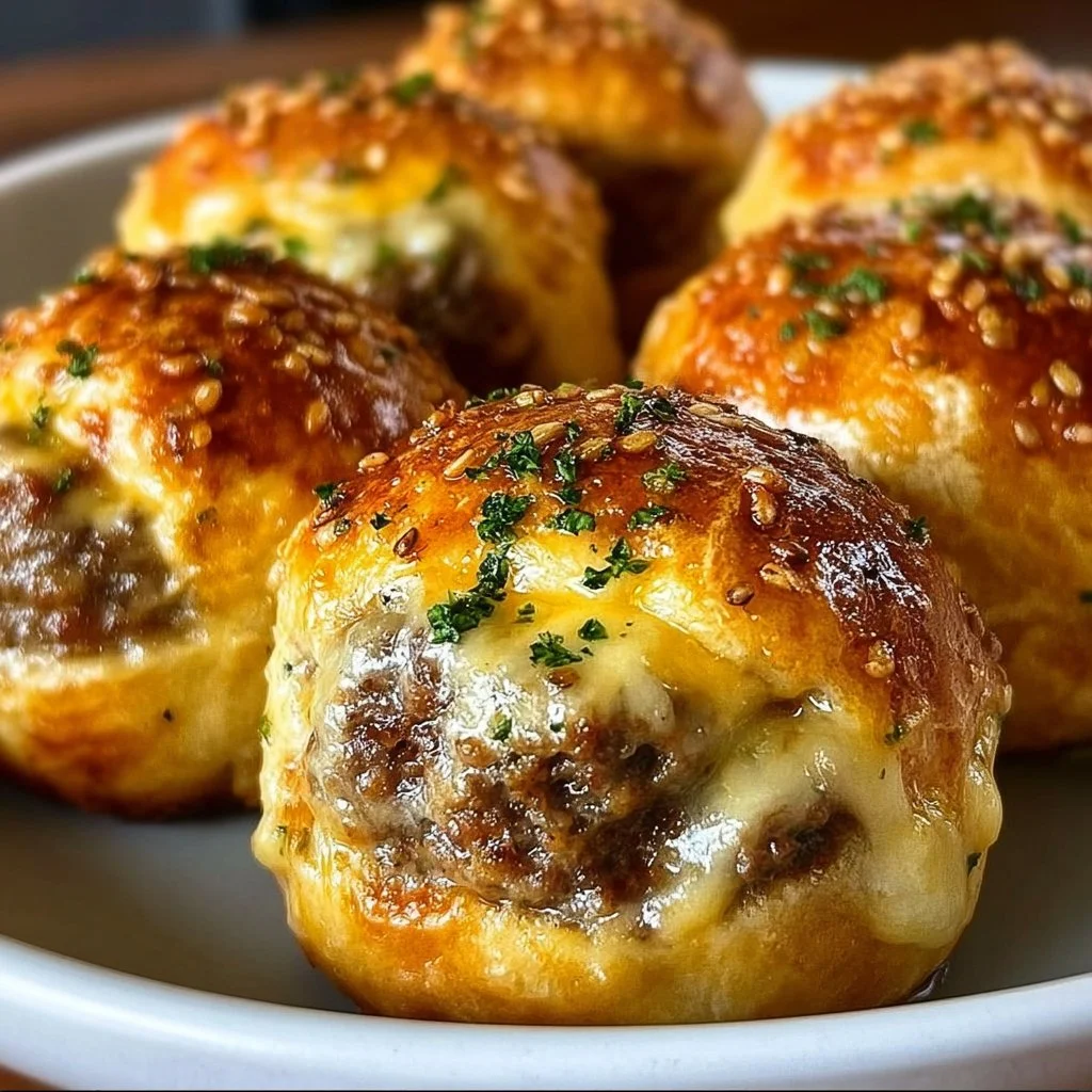 Garlic Parmesan Cheeseburger Bombs bursting with flavor and cheese