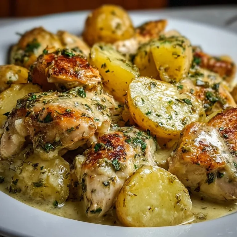 Garlic Parmesan Chicken and Potatoes in a crockpot, ready to be served.