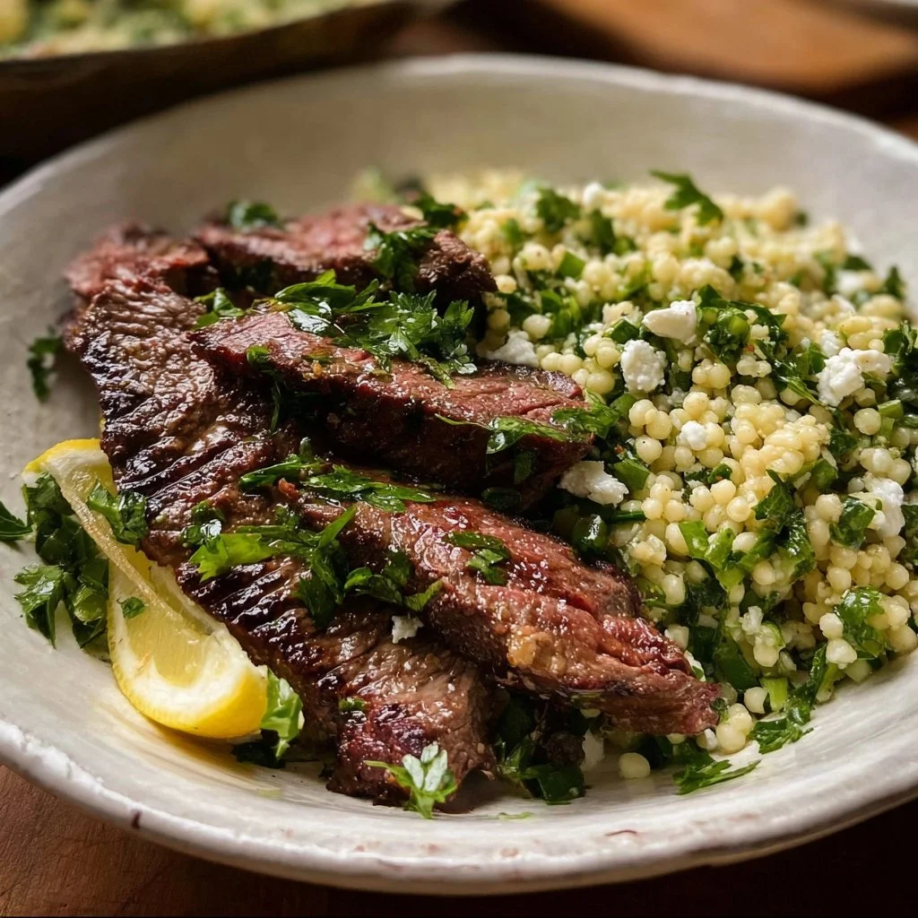 Grilled Skirt Steak with Lemon Herb Couscous Salad