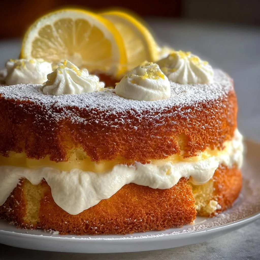 Delicious Italian lemon cream cake with a creamy lemon frosting and decorative zest.