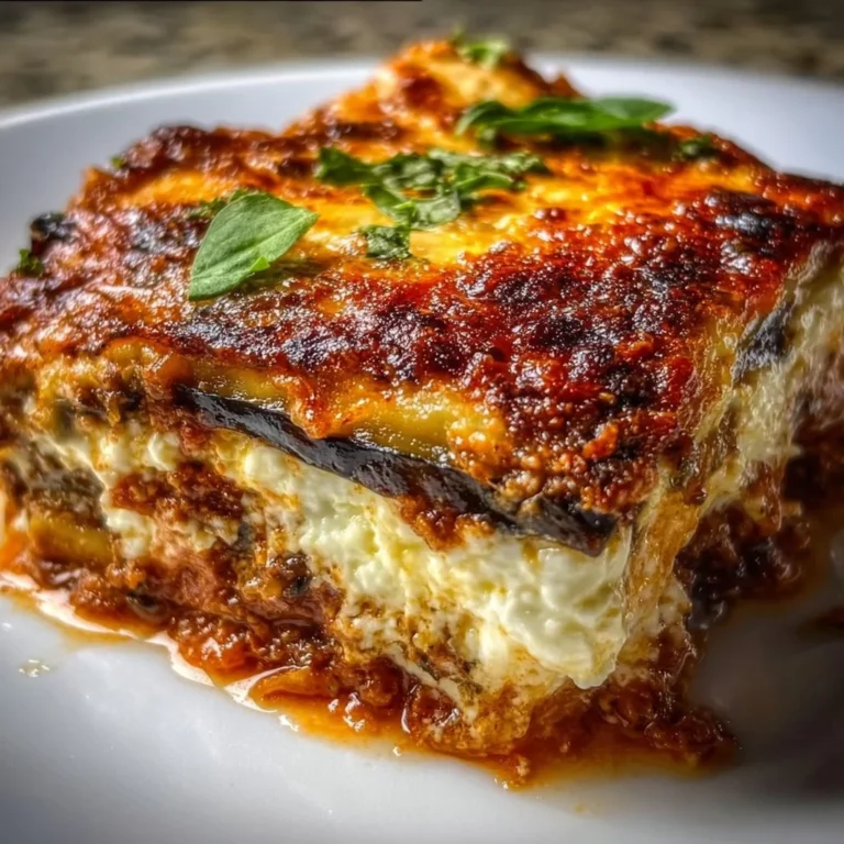 Keto lasagna with creamy ricotta and roasted eggplant served on a plate