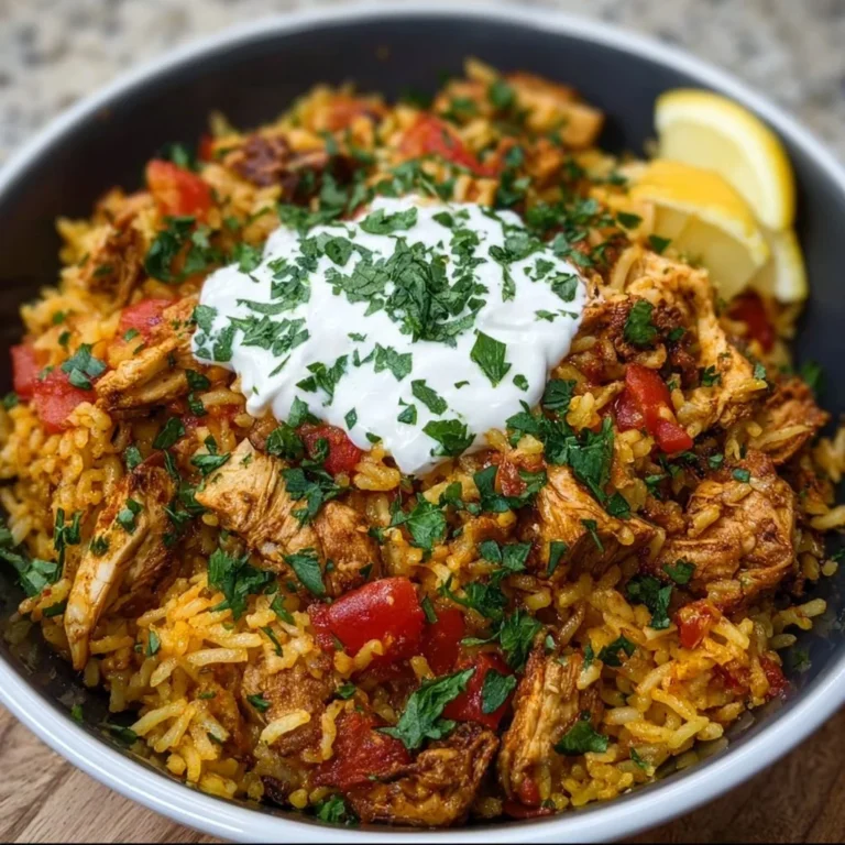 One Pot Chicken Shawarma Rice dish with spices and vegetables