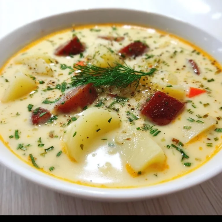 A bowl of traditional Polish Potato Soup (Kartoflanka) garnished with herbs