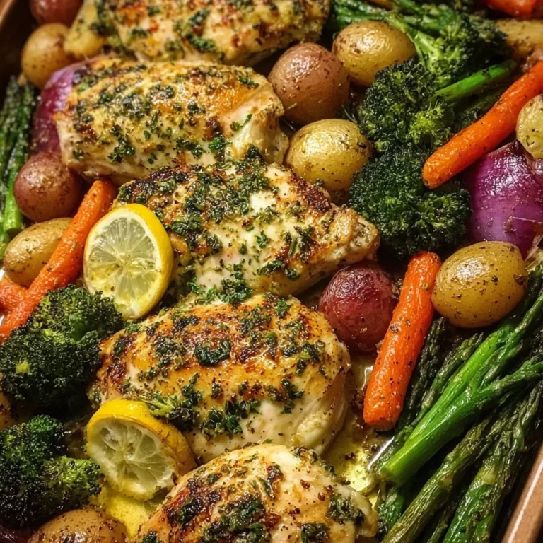 Sheet Pan Garlic Butter Chicken served with colorful veggies on a plate