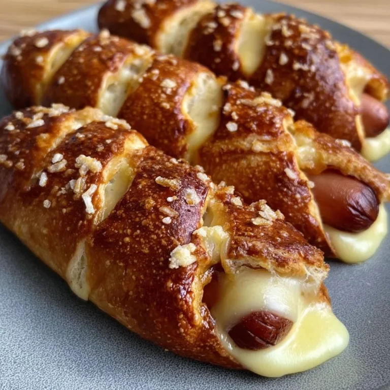 Soft baked cheesy pretzel dogs with melted cheese and golden pretzel crust