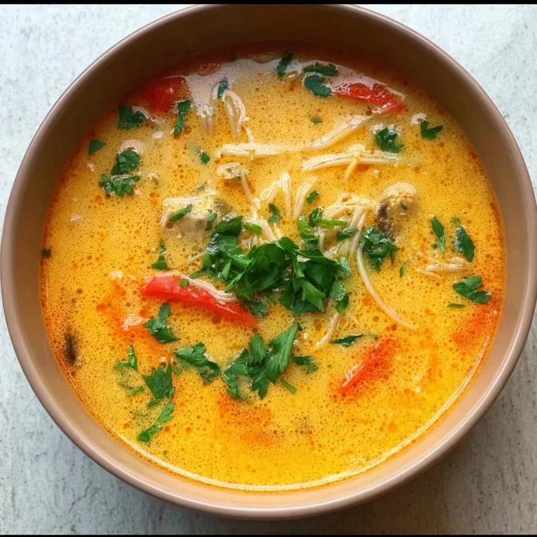 Bowl of Thai Coconut Curry Soup topped with fresh herbs and spices