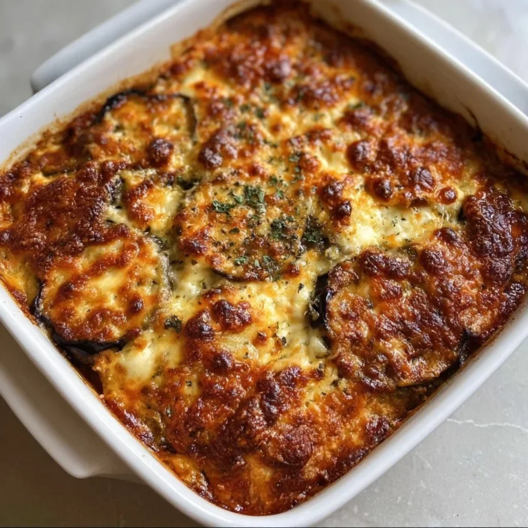 Vegetarian Ricotta and Eggplant Casserole dish with layers of cheese and eggplant