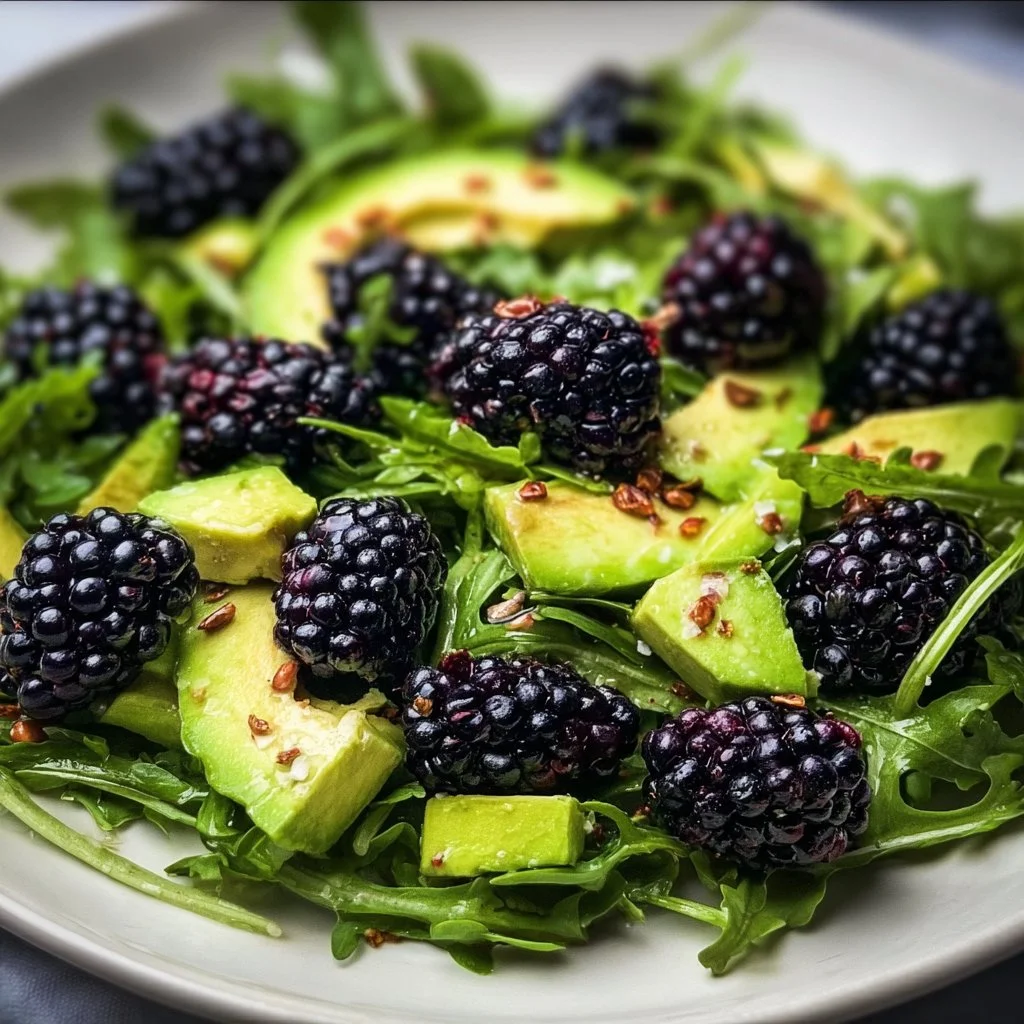 Fresh Blackberry Avocado Arugula Salad with vibrant colors and healthy ingredients