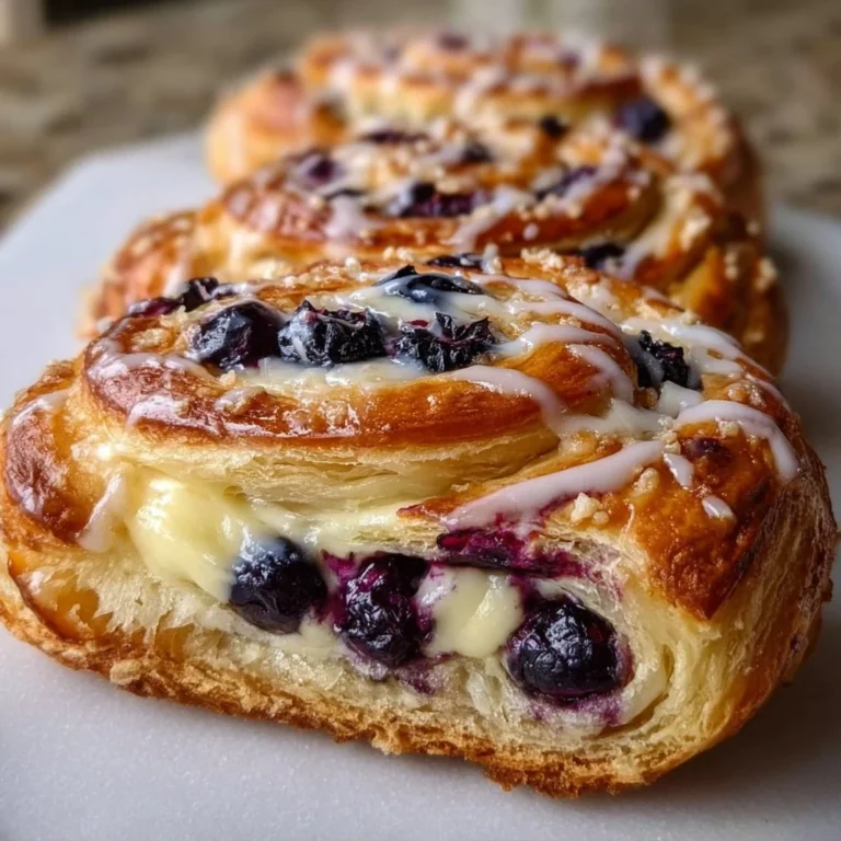 Freshly baked Blueberry Cheese Danishes with blueberries and creamy cheese filling.