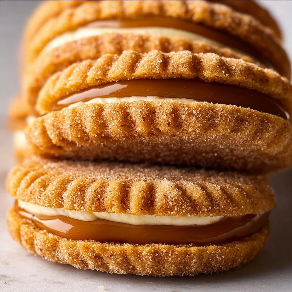 Buttery Dulce de Leche cinnamon sandwich cookies on a plate