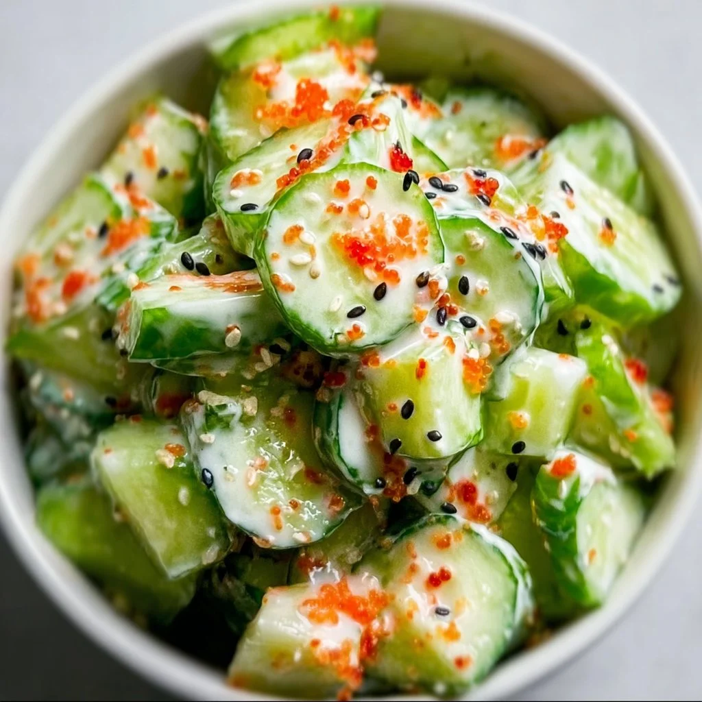 California Roll Cucumber Salad with fresh vegetables and sesame seeds