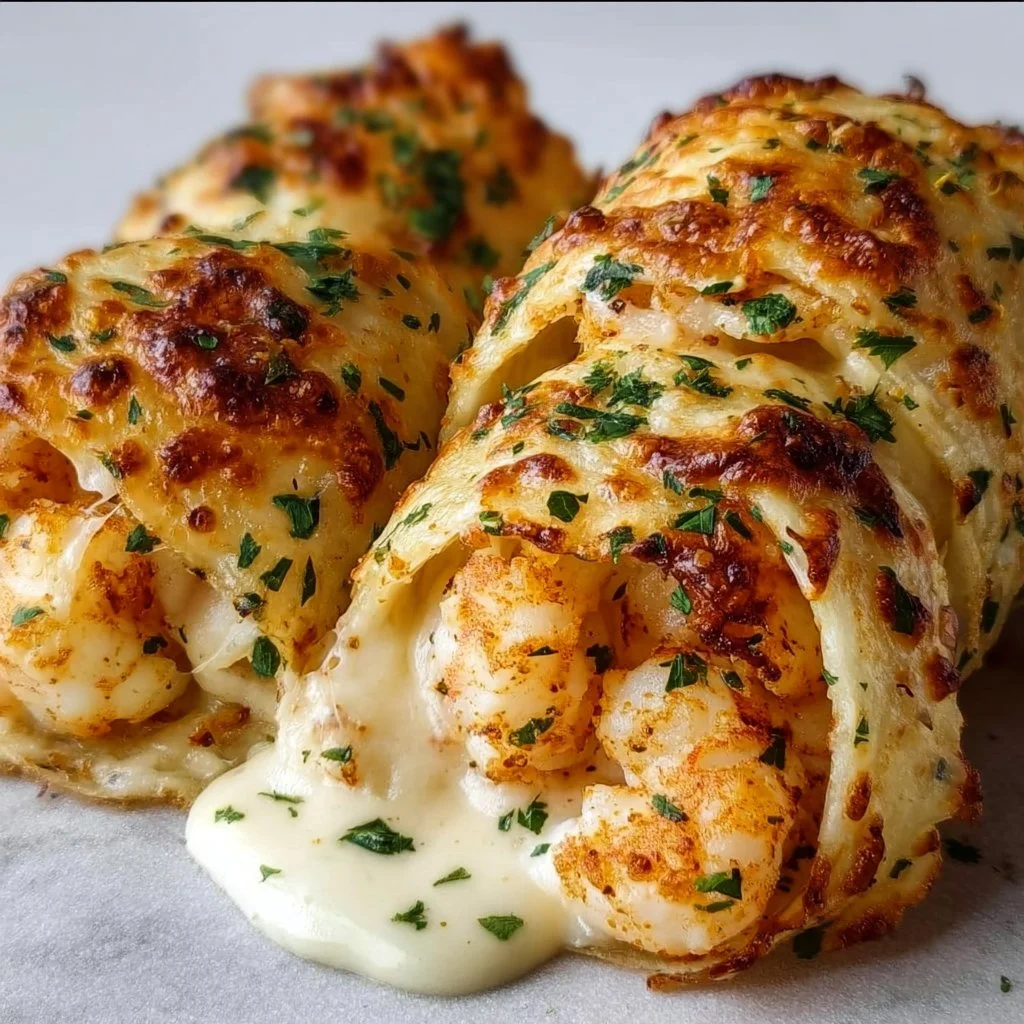 Cheesy Seafood Tortilla Bombs served with dipping sauce and garnished
