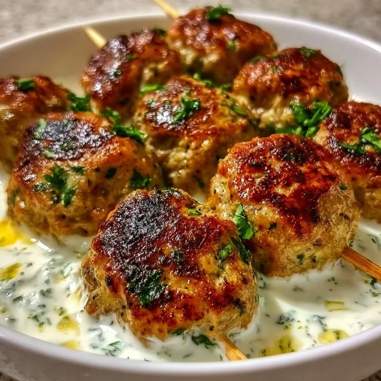 Chicken Kofta served with garlic yogurt sauce on a plate