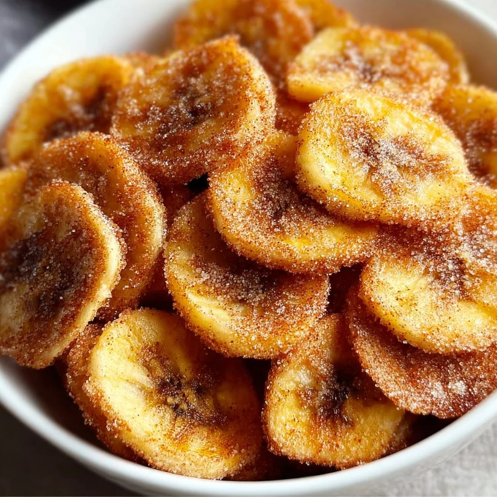 Cinnamon-sugar air fryer banana chips recipe with fresh bananas