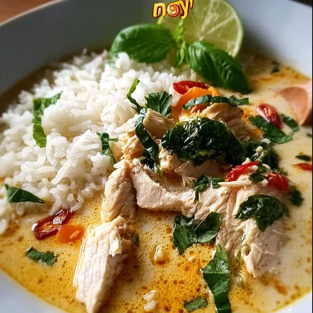 Coconut Chicken Brothy Rice served in a bowl, representing a cozy one-pot dish.