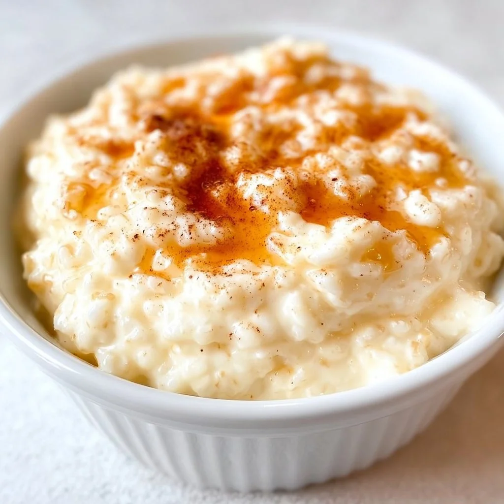 Homemade CopyCat Kozy Shack rice pudding served in a bowl.