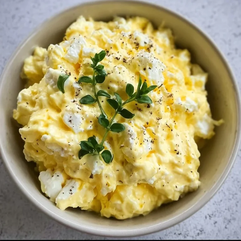 Creamy cottage cheese egg salad in a bowl with fresh herbs